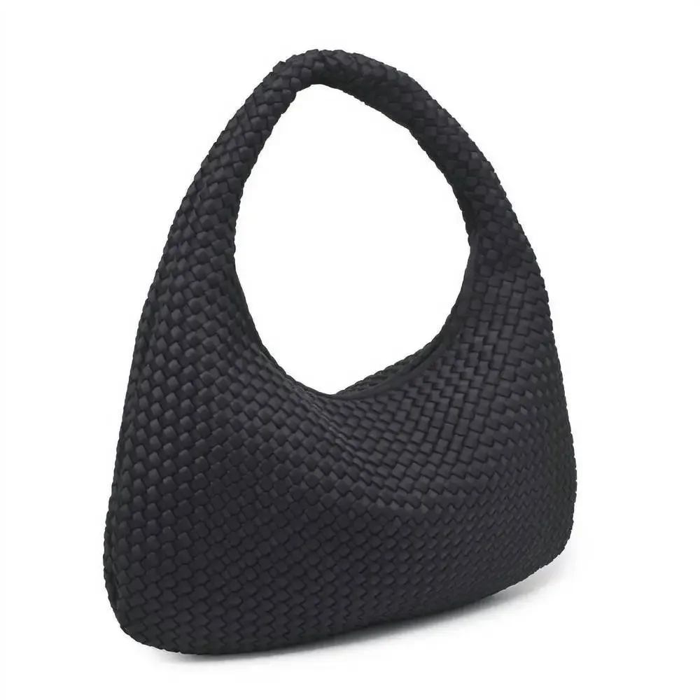 Woven Hobo Shoulder Bag in Black